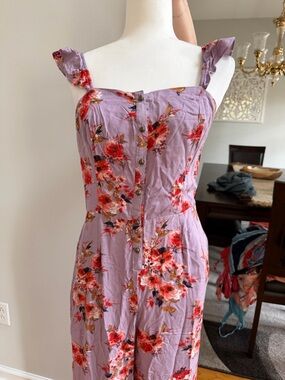 Xhilaration Lavender Floral Button-Front Jumpsuit